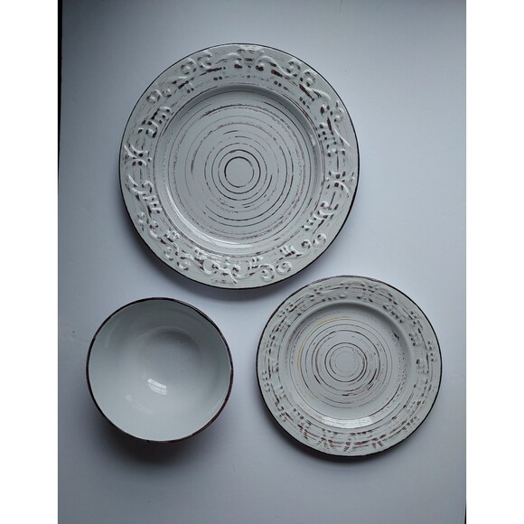 Pfaltzgraff Trellis White Farmhouse 10.5” Dinner, Salad Plate & Bowl Set Of 3 - Picture 1 of 2